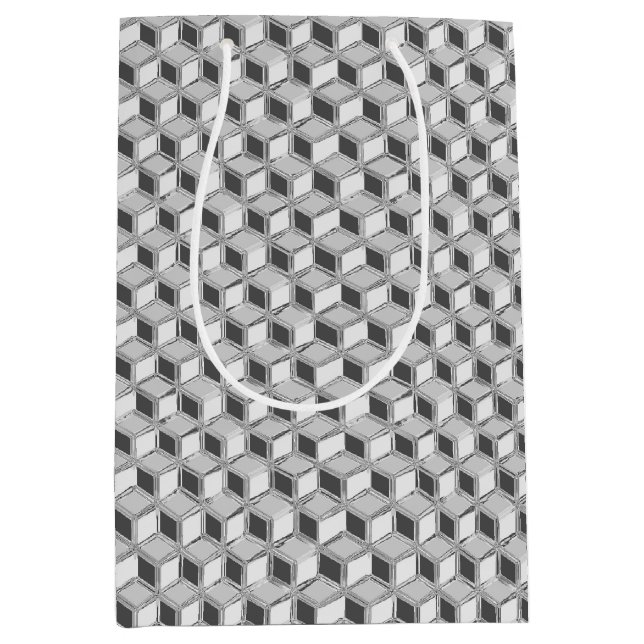 Chrome 3-d Boxen - silber grau Mittlere Geschenktüte (Vorderseite)