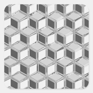 Chrome 3-d Boxen - silber grau Quadratischer Aufkleber