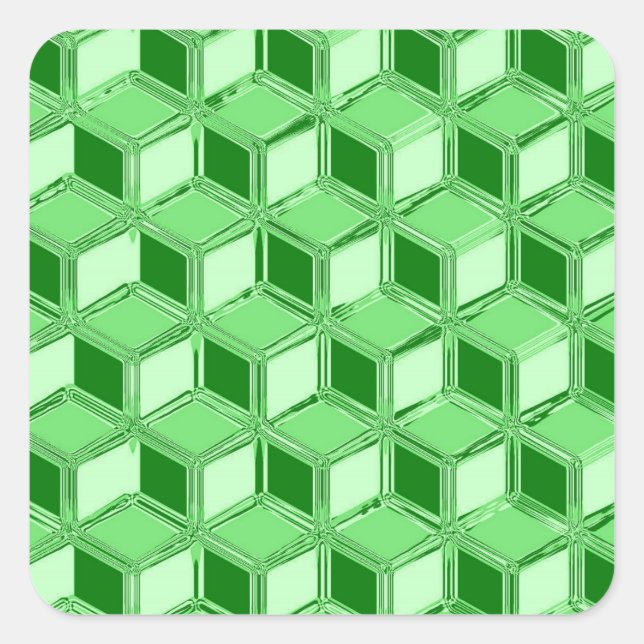 Chrome 3-d Boxen - Smaragdgrün Quadratischer Aufkleber (Vorderseite)