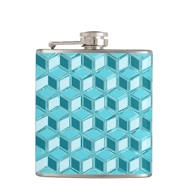 Chrome-3-d-Boxen - Türkis/Aqua Flachmann (Vorderseite)