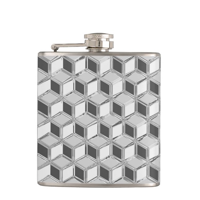 Chrome 3D-Boxen - silbergrau Flachmann (Vorderseite)