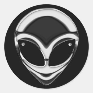 CHROME ALIEN HEAD RUNDER AUFKLEBER