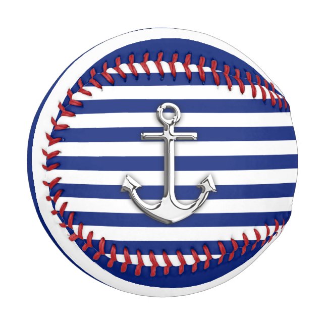 Chrome Anchor auf Nautical Navy Blue Stripes Print Baseball (Vorderseite Links)