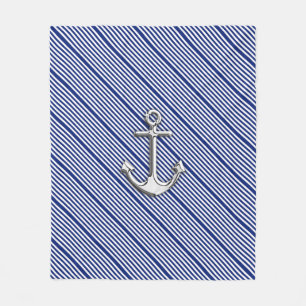 Chrome Anchor auf Nautical Navy Blue Stripes Print Fleecedecke