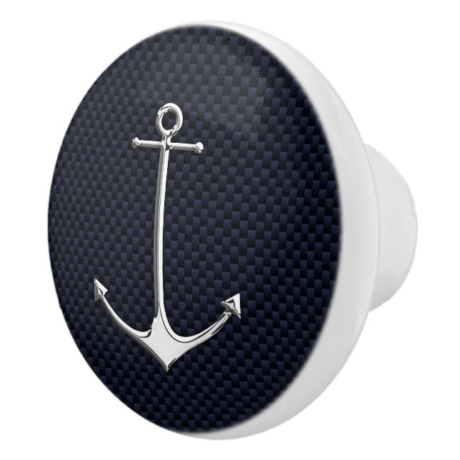 Chrome Anchor auf Nautical Navy Carbon Fibre Print Keramikknauf (Rechts)