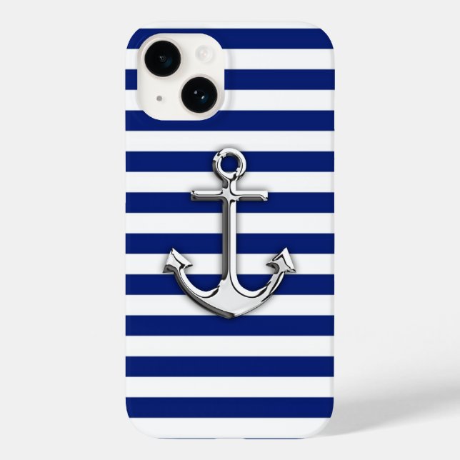 Chrome Anchor auf Navy Blue Stripes Decke Case-Mate iPhone Hülle (Rückseite)