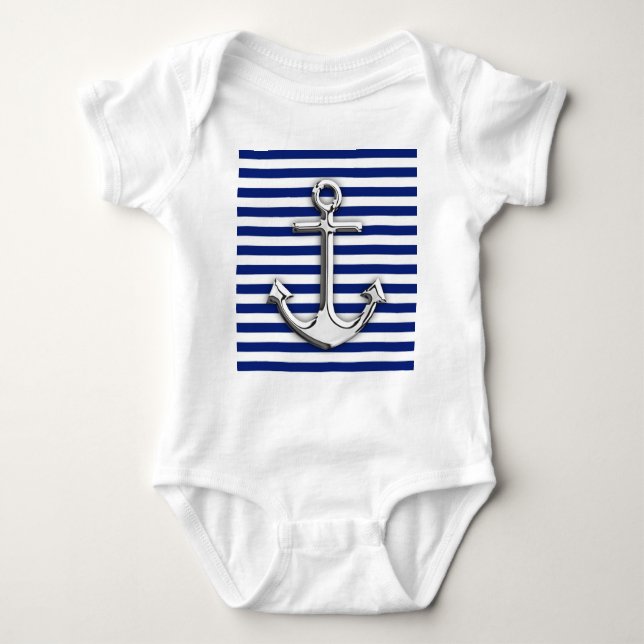 Chrome Anchor auf Navy Stripes Baby Strampler (Vorderseite)