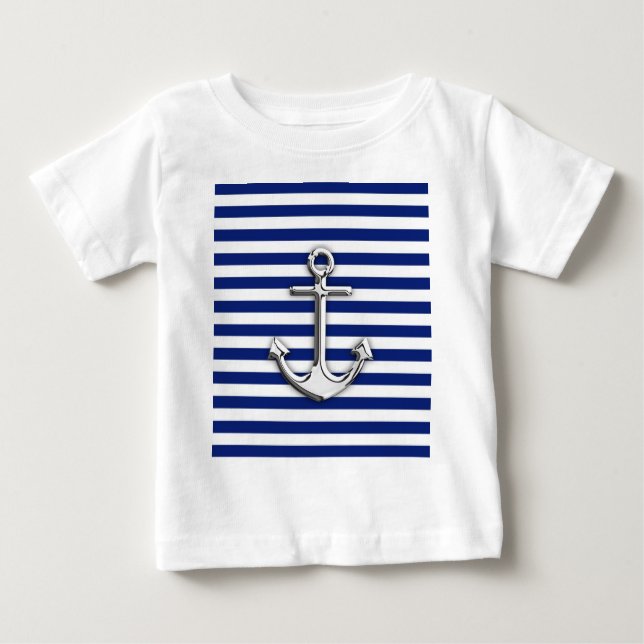 Chrome Anchor auf Navy Stripes Baby T-shirt (Vorderseite)