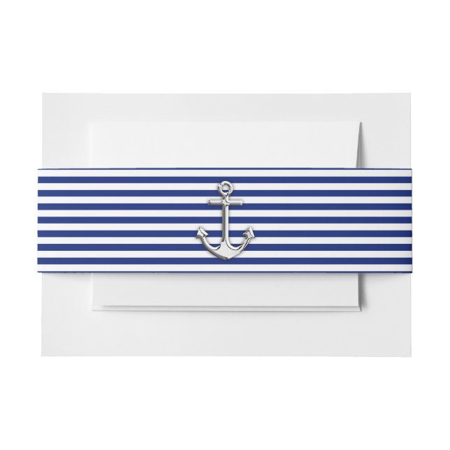 Chrome Anchor auf Navy Stripes Einladungsbanderole (Vorderseite Beispiel)