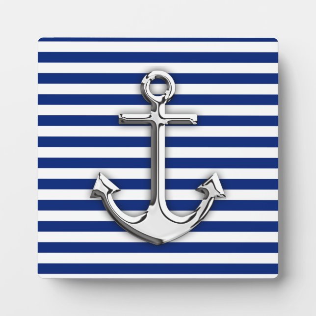 Chrome Anchor auf Navy Stripes Fotoplatte (Vorderseite)