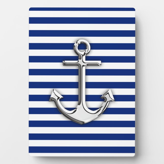 Chrome Anchor auf Navy Stripes Fotoplatte (Vorderseite)