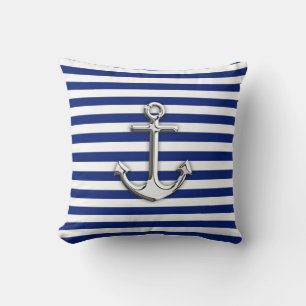 Chrome Anchor auf Navy Stripes Kissen