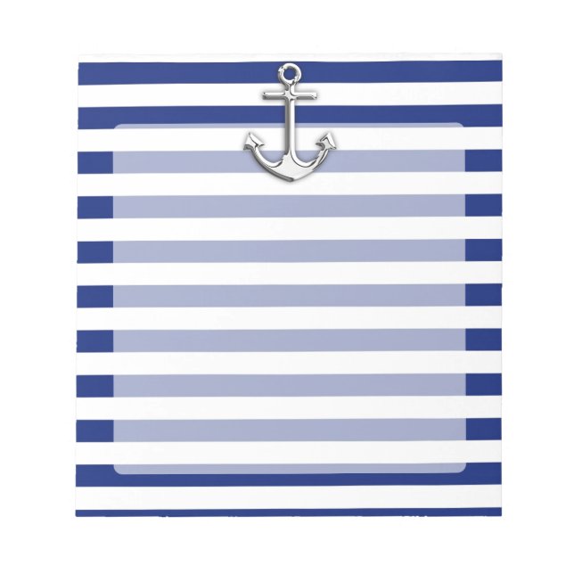 Chrome Anchor auf Navy Stripes Notizblock (Vorderseite)
