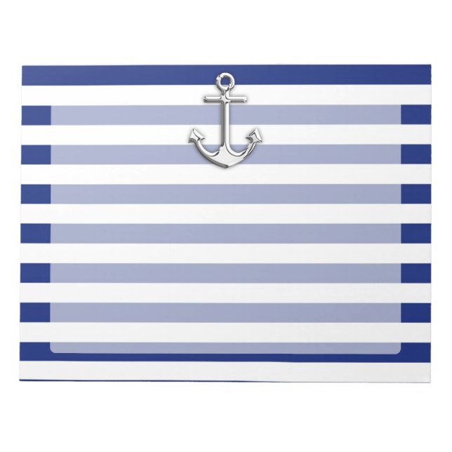 Chrome Anchor auf Navy Stripes Notizblock (Vorderseite)