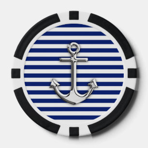 Chrome Anchor auf Navy Stripes Pokerchips