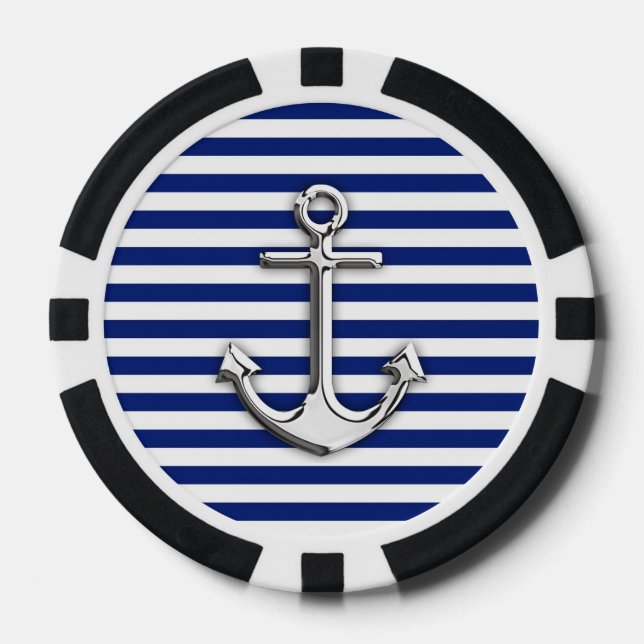 Chrome Anchor auf Navy Stripes Pokerchips (Vorderseite)
