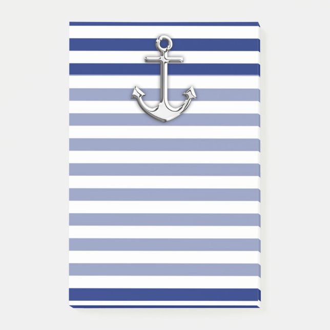 Chrome Anchor auf Navy Stripes Post-it Klebezettel (Vorderseite)