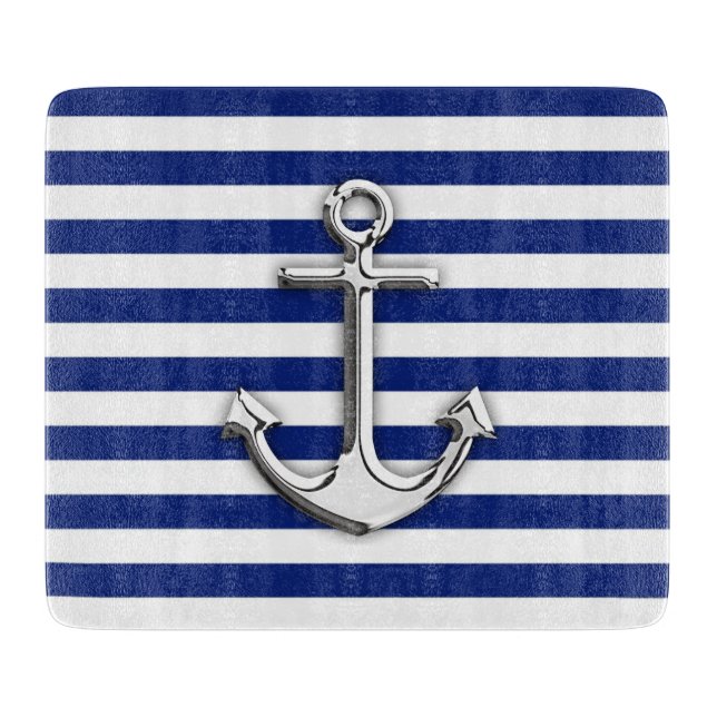 Chrome Anchor auf Navy Stripes Schneidebrett (Vorderseite)