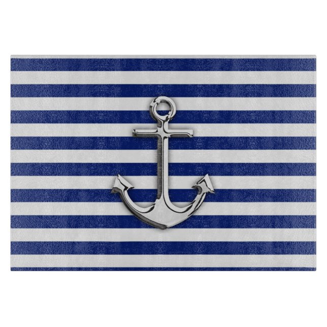 Chrome Anchor auf Navy Stripes Schneidebrett (Vorderseite)