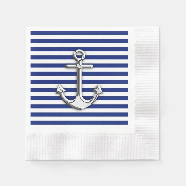 Chrome Anchor auf Navy Stripes Serviette (Vorderseite)