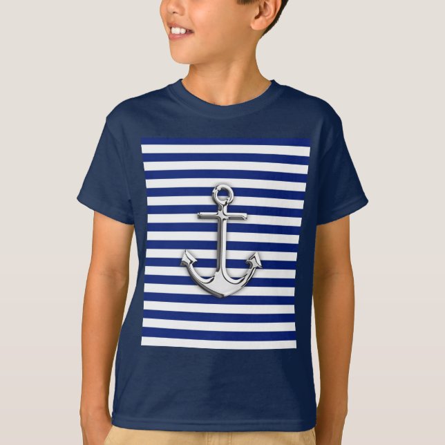 Chrome Anchor auf Navy Stripes T-Shirt (Vorderseite)