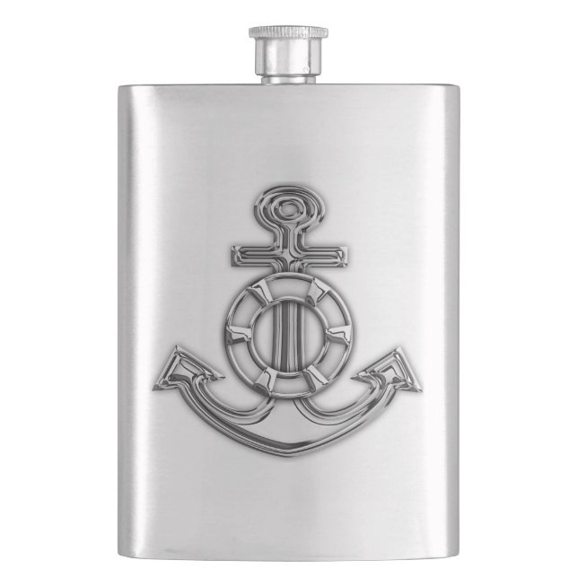 Chrome Anchor Nautical Print Flachmann (Vorderseite)