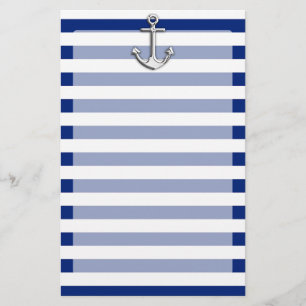 Chrome Anchor on Navy Stripes Briefpapier