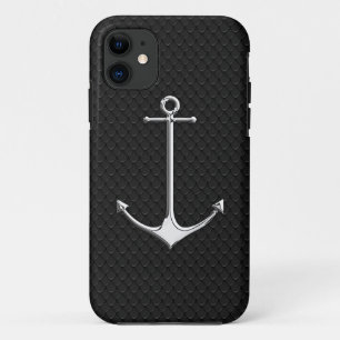 Chrome Anchor on Snake Skin Nautical Lifestyle iPhone 11 Hülle