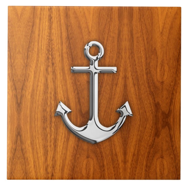 Chrome Anchor on Teak Veneer Style Fliese (Vorderseite)