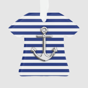 Chrome Anker auf Navy Stripes Print Ornament