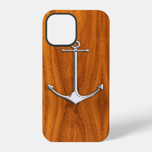 Chrome-Anker auf Teak-Furnier-Druck iPhone 12 Pro Hülle