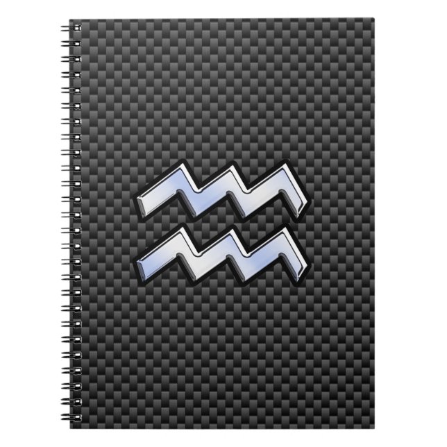 Chrome Aquarius Zodiac Sign Carbon Fibre Stile Notizblock (Vorderseite)