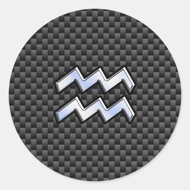 Chrome Aquarius Zodiac Sign Carbon Fibre Stile Runder Aufkleber (Vorderseite)