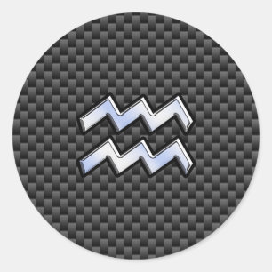 Chrome Aquarius Zodiac Sign Carbon Fibre Stile Runder Aufkleber