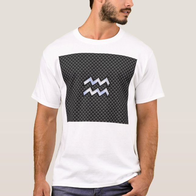 Chrome Aquarius Zodiac Sign Carbon Fibre Stile T-Shirt (Vorderseite)