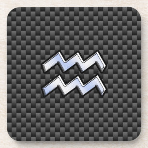 Chrome Aquarius Zodiac Sign Carbon Fibre Stile Untersetzer