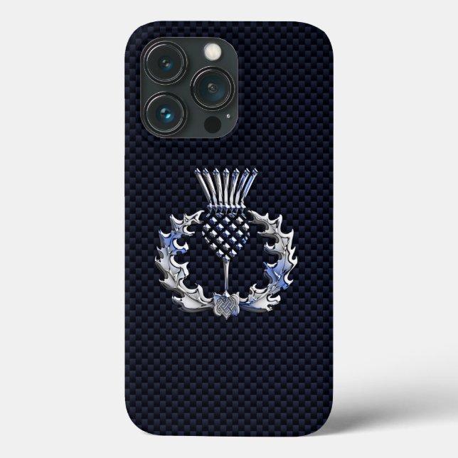 Chrome auf Carbon Fibre Print Scottish Thistle Case-Mate iPhone Hülle (Rückseite)