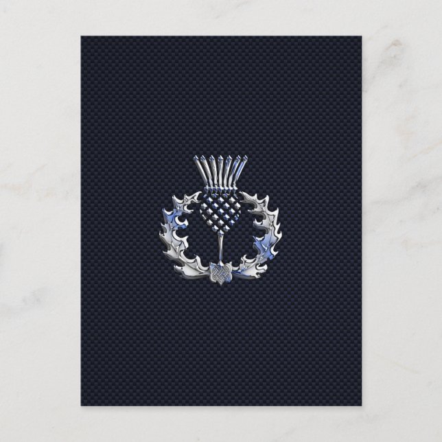 Chrome auf Carbon Fibre Print Scottish Thistle Postkarte (Vorderseite)