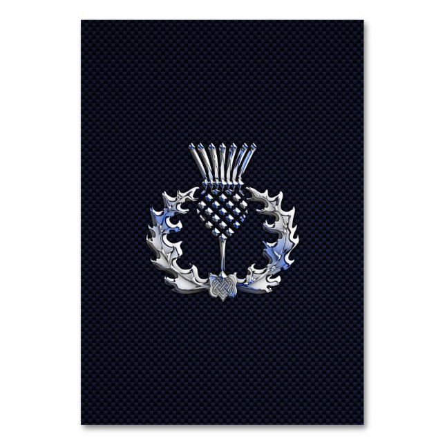 Chrome auf Carbon Fibre Print Scottish Thistle Tischnummer (Vorderseite)