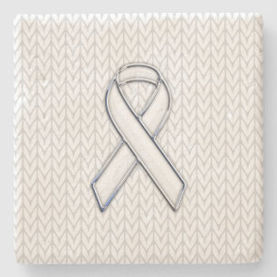 Chrome auf White Chevrons Ribbon Awareness Print Steinuntersetzer
