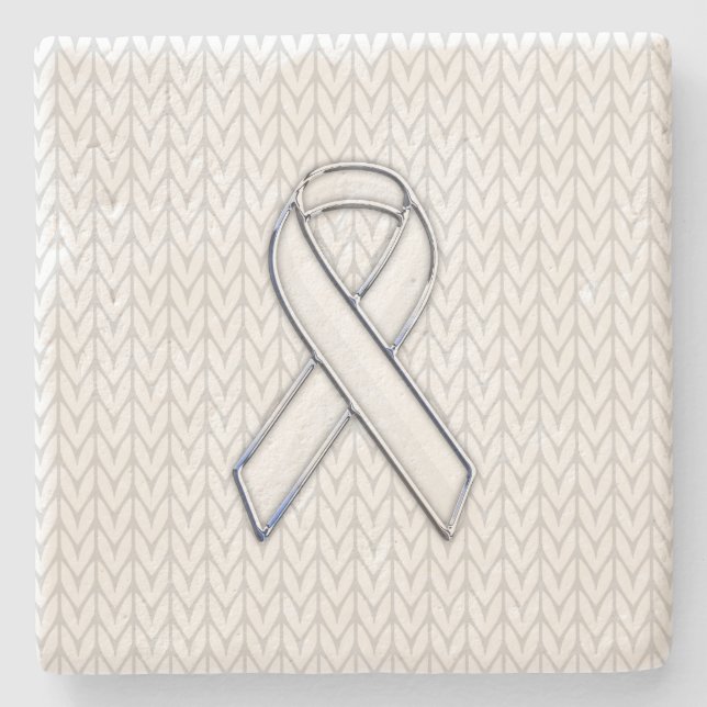 Chrome auf White Chevrons Ribbon Awareness Print Steinuntersetzer (Vorderseite)