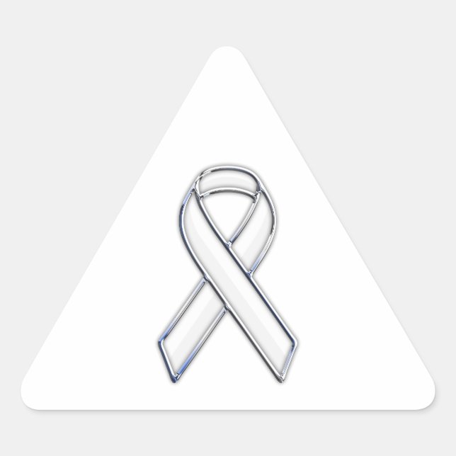 Chrome Belted Style White Ribbon Awareness Dreieckiger Aufkleber (Vorderseite)