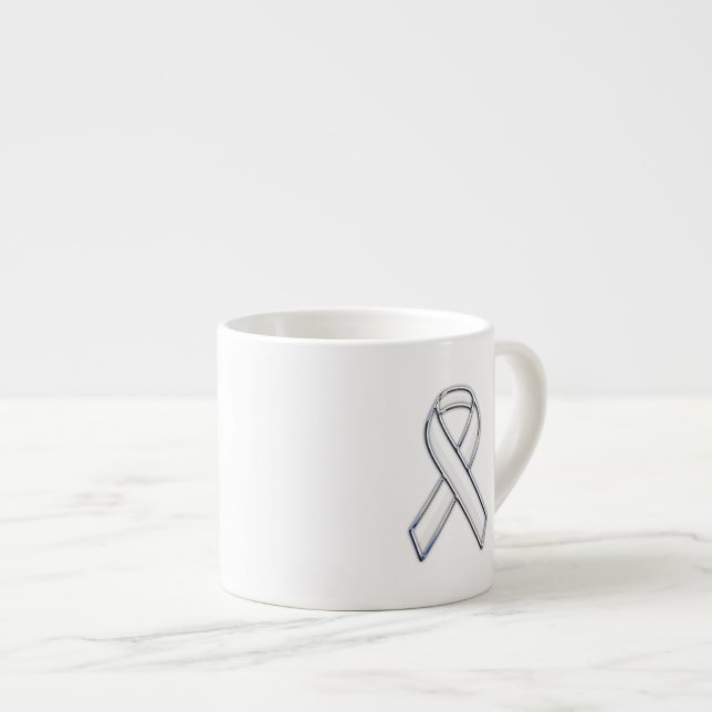 Chrome Belted Style White Ribbon Awareness Espressotasse (Vorderseite Rechts)