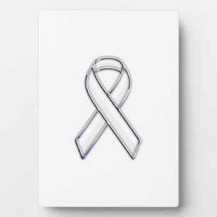 Chrome Belted Style White Ribbon Awareness Fotoplatte