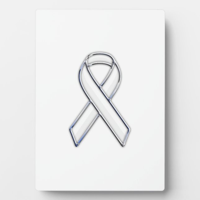 Chrome Belted Style White Ribbon Awareness Fotoplatte (Vorderseite)