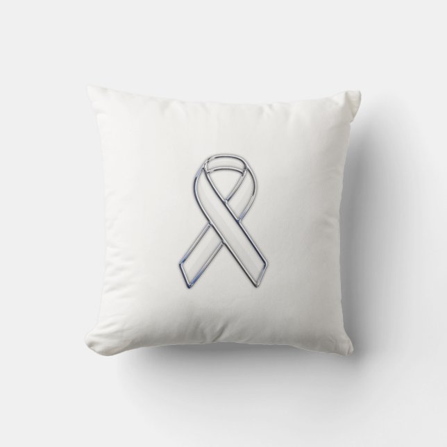 Chrome Belted Style White Ribbon Awareness Kissen (Vorderseite)