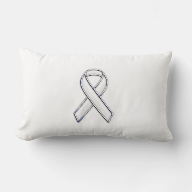 Chrome Belted Style White Ribbon Awareness Lendenkissen (Vorderseite)