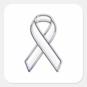 Chrome Belted Style White Ribbon Awareness Quadratischer Aufkleber