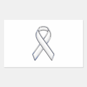 Chrome Belted Style White Ribbon Awareness Rechteckiger Aufkleber