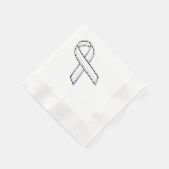 Chrome Belted Style White Ribbon Awareness Serviette (Ecke)